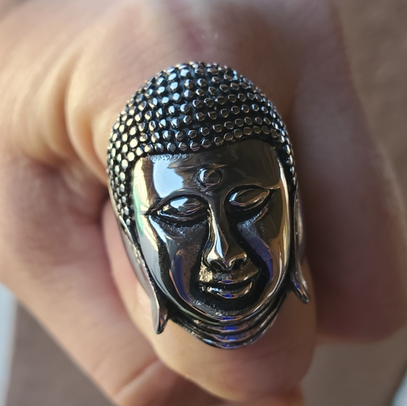 New Huge Buddha Head Silver Stainless Steel Statement Ring. - Picture 3 of 11